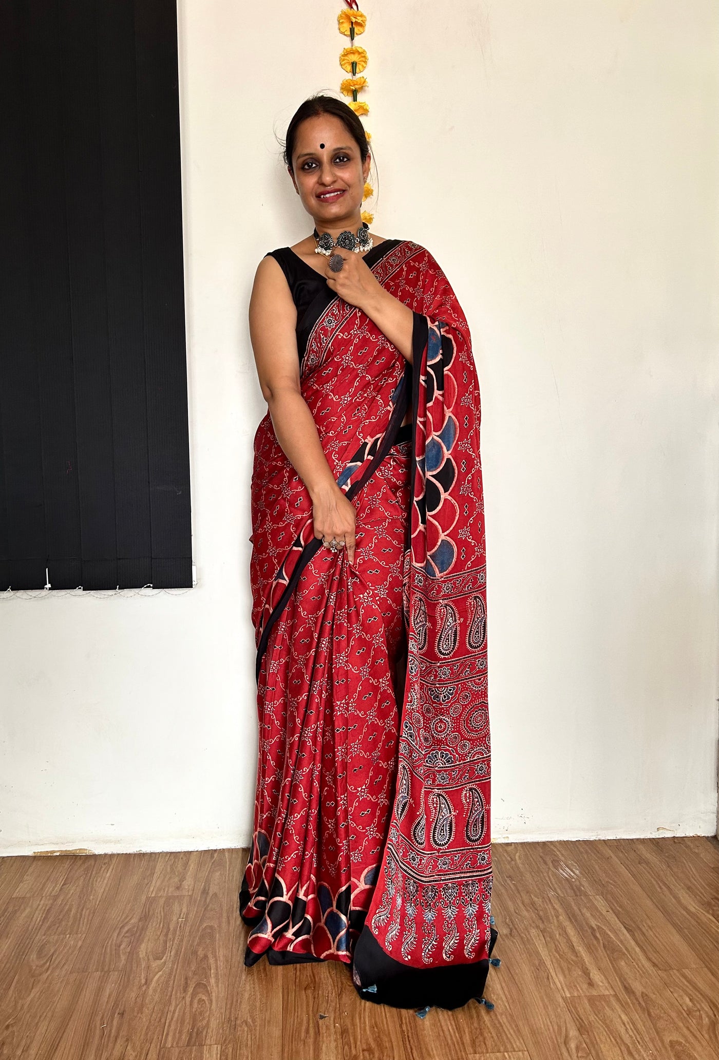 MIRZA: HAND BLOCK AJRAKH MODAL SILK SAREE