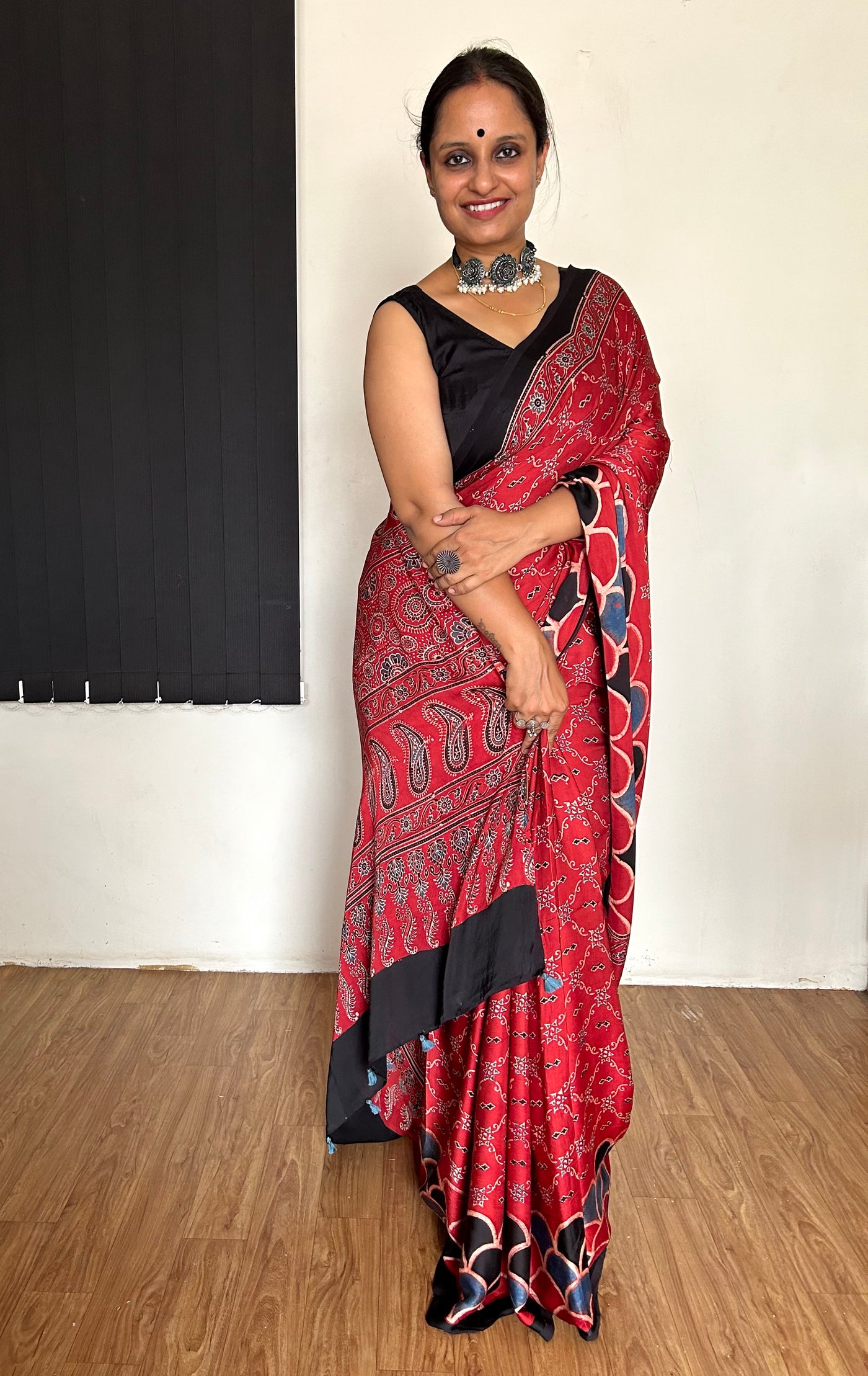 MIRZA: HAND BLOCK AJRAKH MODAL SILK SAREE