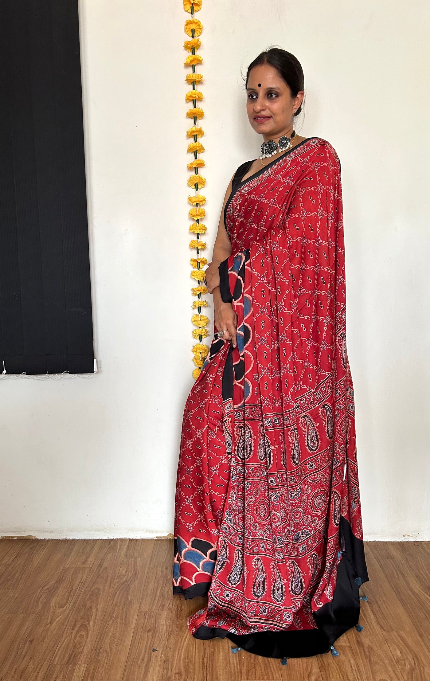 MIRZA: HAND BLOCK AJRAKH MODAL SILK SAREE