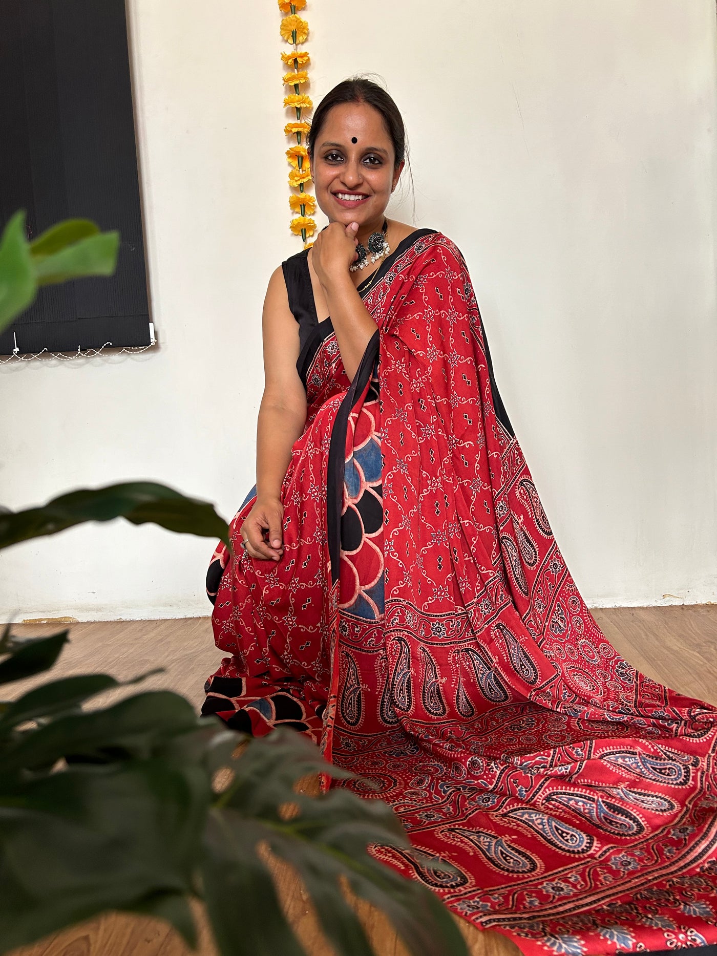 MIRZA: HAND BLOCK AJRAKH MODAL SILK SAREE