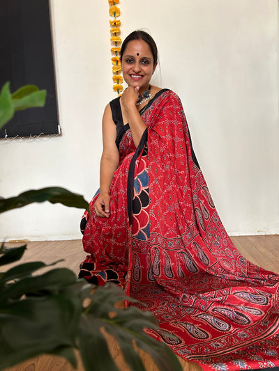MIRZA: HAND BLOCK AJRAKH MODAL SILK SAREE