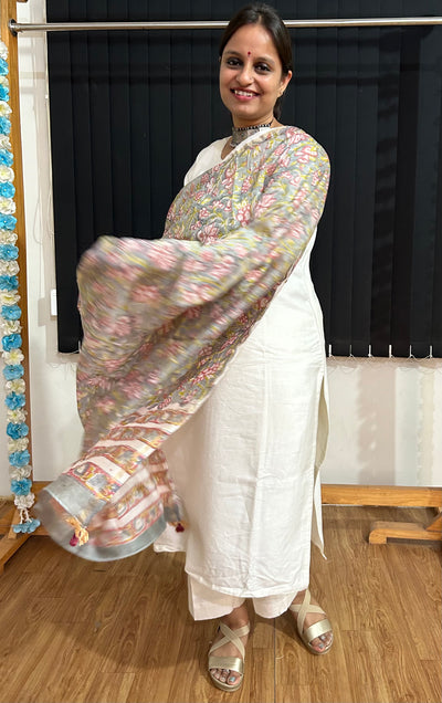 SAJNI: Handblock Printed Silk-Cott Chanderi Dupatta