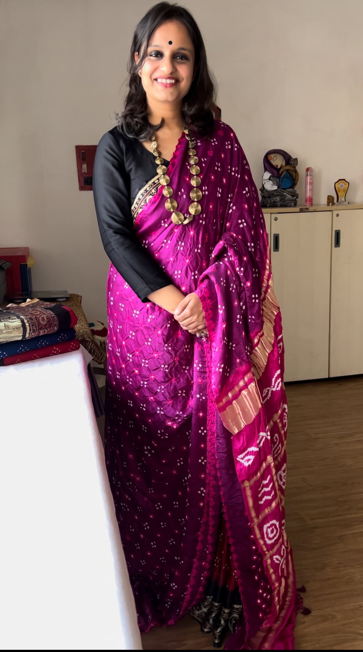 SINDHUJA: Pure Gajji Silk Rai dana designer Bandhani Gharchola Saree.