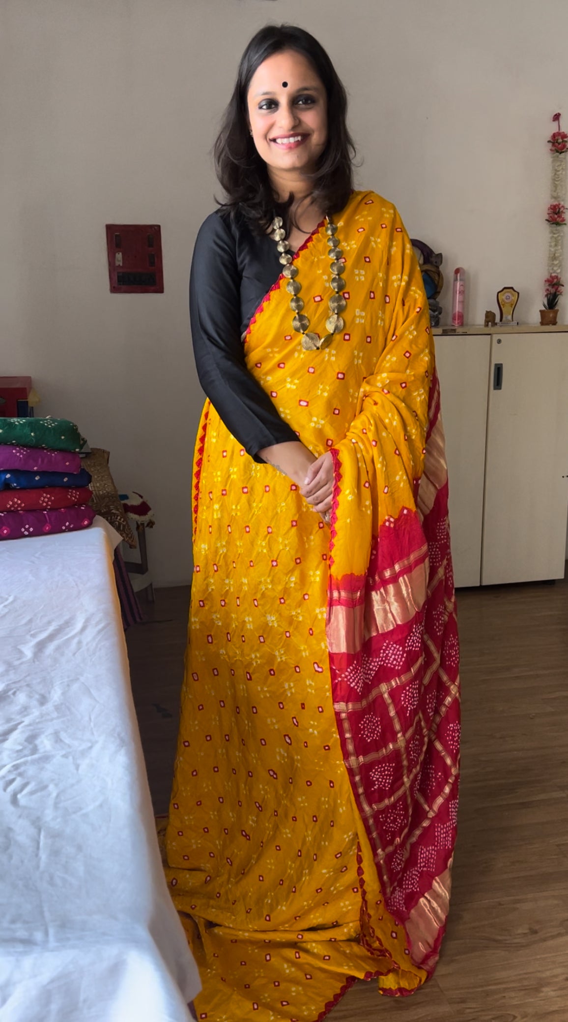 MASAKALI: Pure Gajji Silk Rai dana designer Bandhani Gharchola Saree.