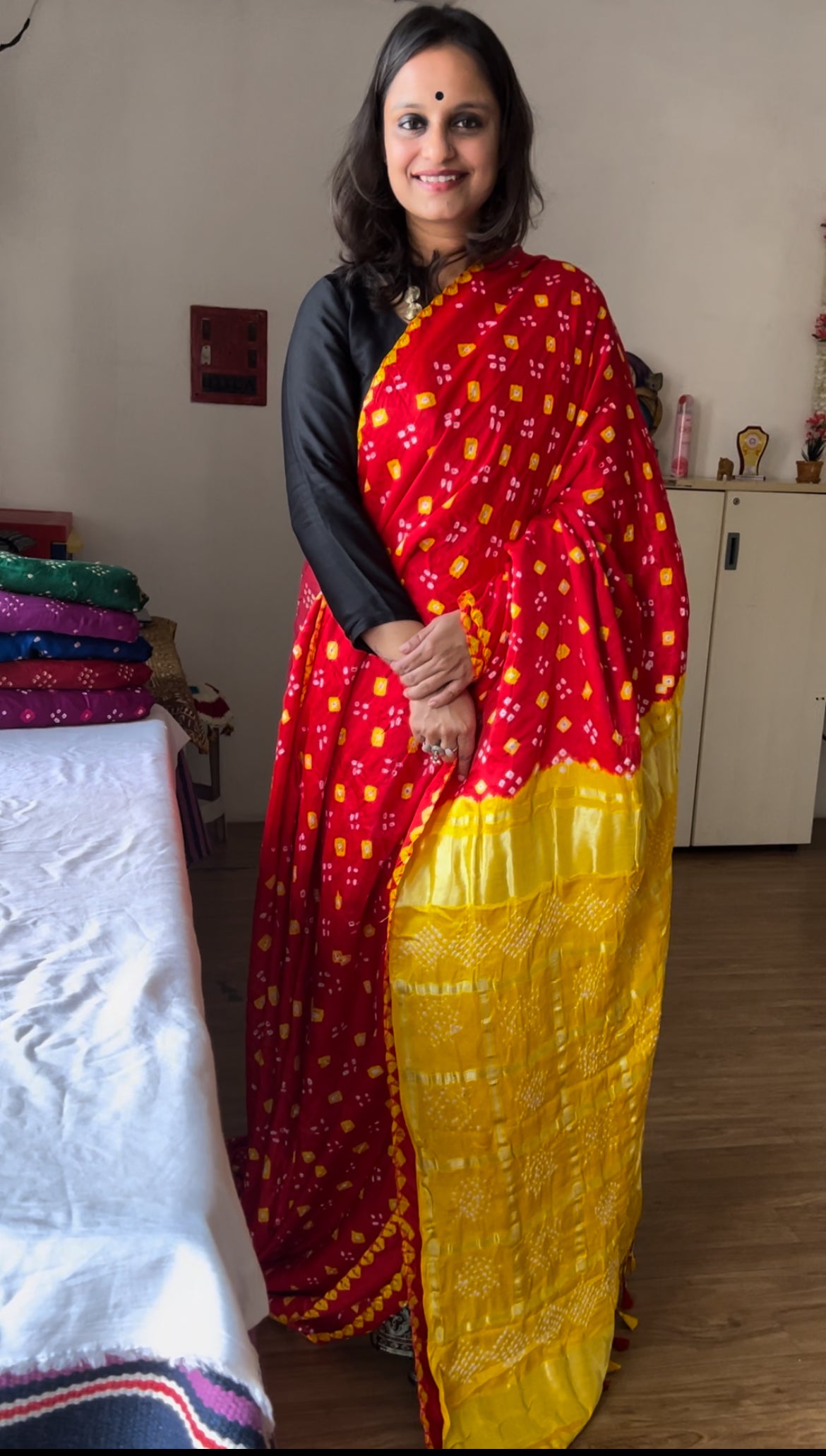 JAYA: Pure Gajji Silk Rai dana designer Bandhani Gharchola Saree.