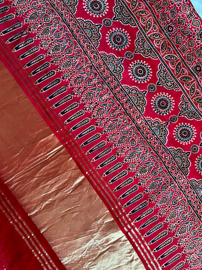 RED LOVE : Handblock Gharchola modal silk saree