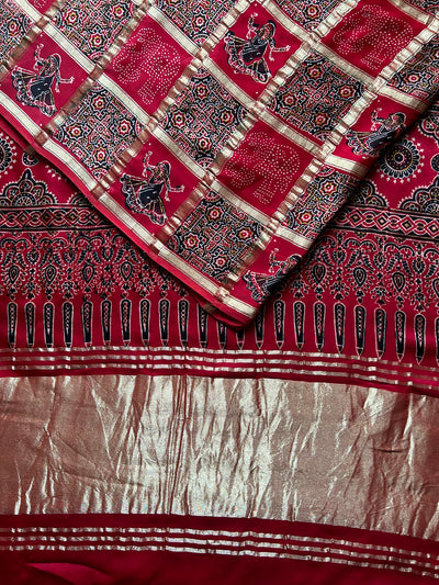 RED LOVE : Handblock Gharchola modal silk saree