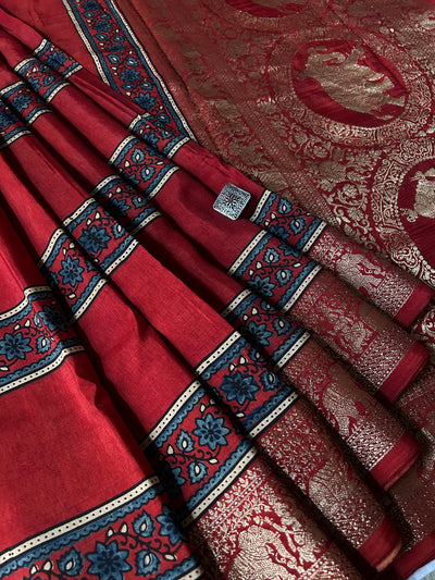 KALYANI:Premium Dola Silk Meenakari Pallu Ajrakh Saree