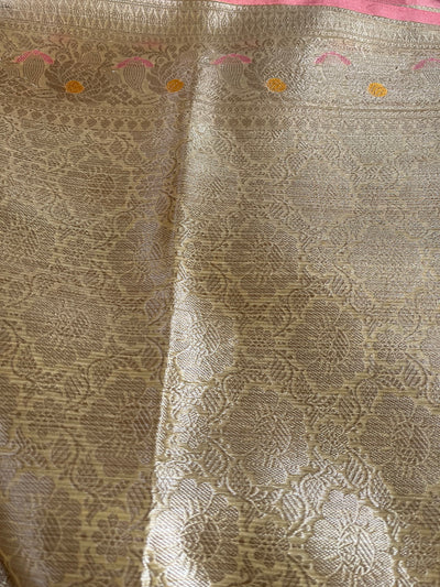 RAUNAK : PASTEL YELLOW , FESTIVE WEAR BANARASI KOTA CHECKS SAREE WITH MEENAKARI JAAL.