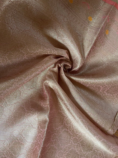 DHANAK : PASTEL PINK, FESTIVE WEAR BANARASI KOTA CHECKS SAREE WITH MEENAKARI JAAL.