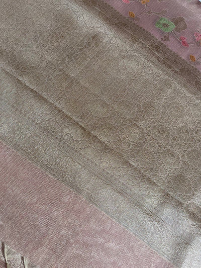 DHANAK : PASTEL PINK, FESTIVE WEAR BANARASI KOTA CHECKS SAREE WITH MEENAKARI JAAL.