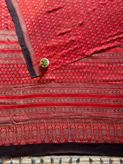 MEETHI:MADDER,HANDBLOCK PRINTED AJRAKH MODAL SILK SAREE