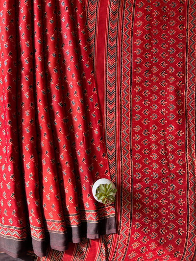 MEETHI:MADDER,HANDBLOCK PRINTED AJRAKH MODAL SILK SAREE