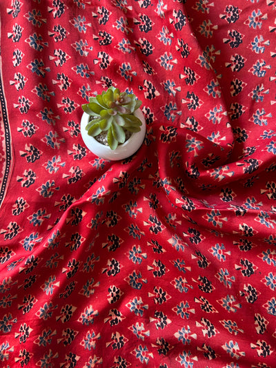 MEETHI:MADDER,HANDBLOCK PRINTED AJRAKH MODAL SILK SAREE