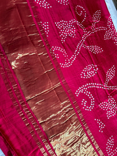 Kanistha: Handmade Designer Bandhani Modal Silk Tissue Pallu Saree