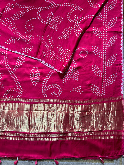 Kanistha: Handmade Designer Bandhani Modal Silk Tissue Pallu Saree