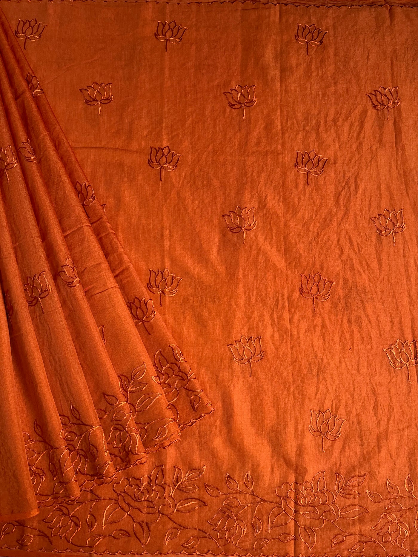 NARANGI : PARTYWEAR  PURE SILK-EXCEL SAREE WITH THREAD EMBROIDERY.