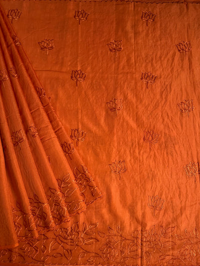 NARANGI : PARTYWEAR  PURE SILK-EXCEL SAREE WITH THREAD EMBROIDERY.