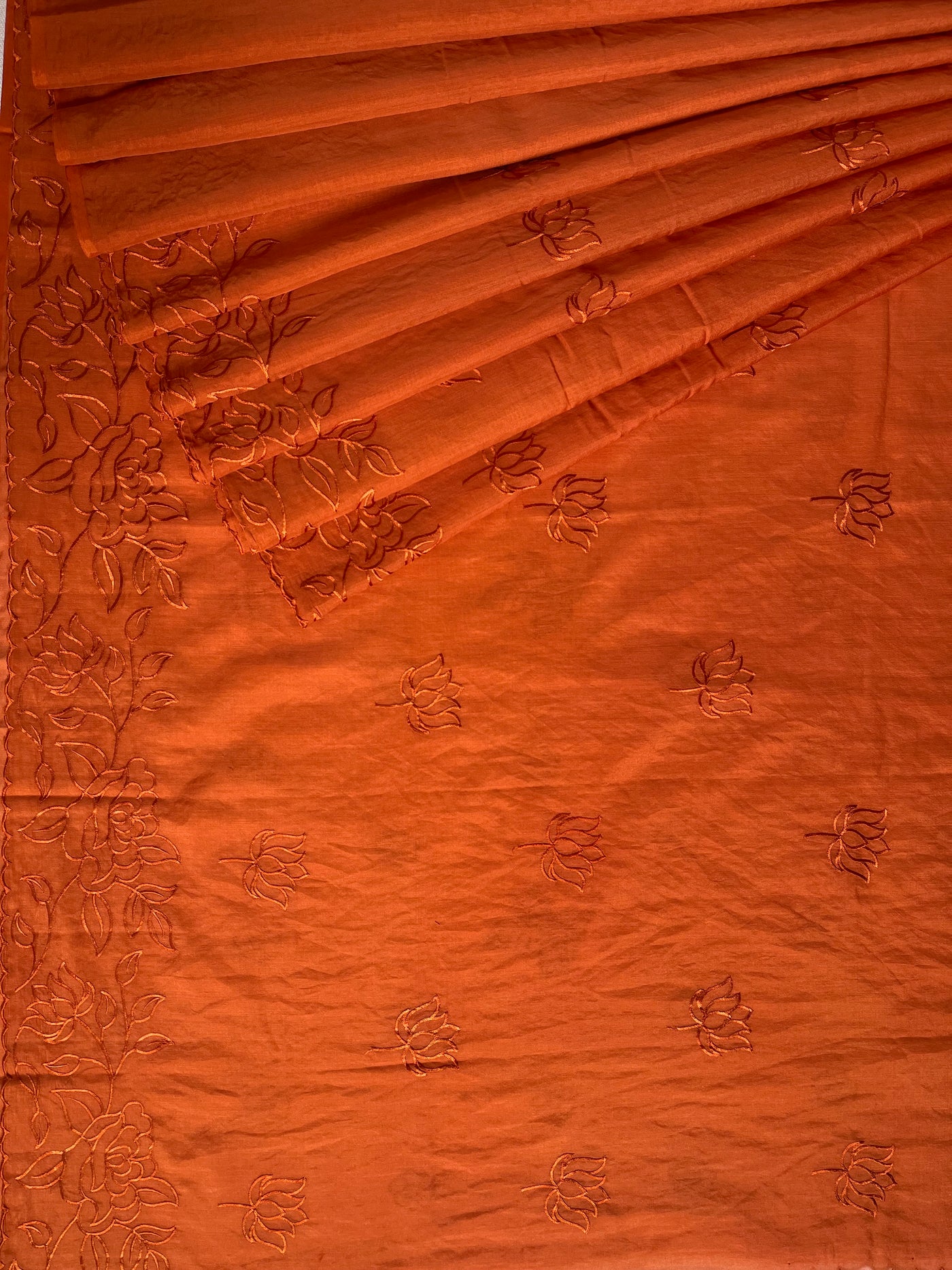 NARANGI : PARTYWEAR  PURE SILK-EXCEL SAREE WITH THREAD EMBROIDERY.