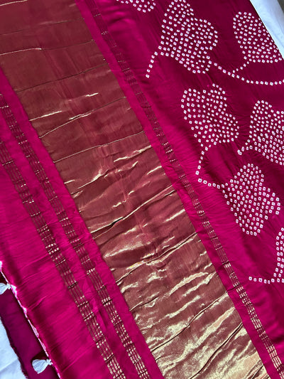 Damyanti: Handmade Designer Bandhani Modal Silk Tissue Pallu Saree