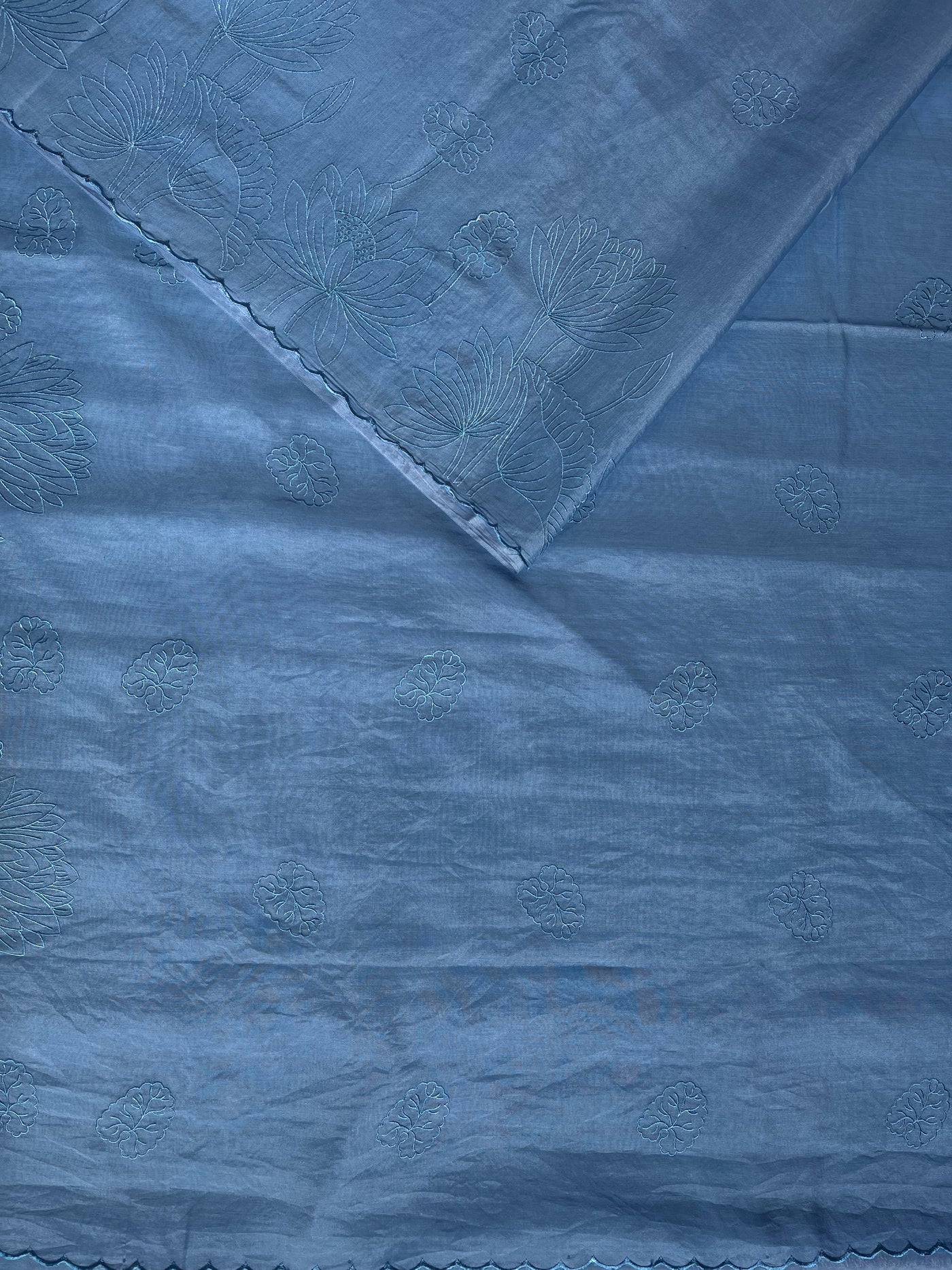 KANCHAN : INDIGO,PARTYWEAR  PURE SILK-EXCEL SAREE WITH THREAD EMBROIDERY.