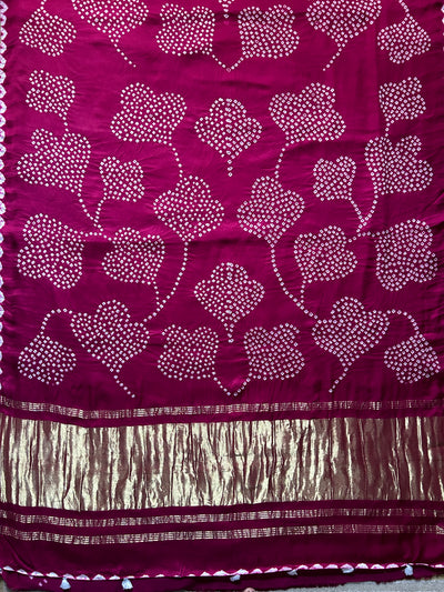 Damyanti: Handmade Designer Bandhani Modal Silk Tissue Pallu Saree