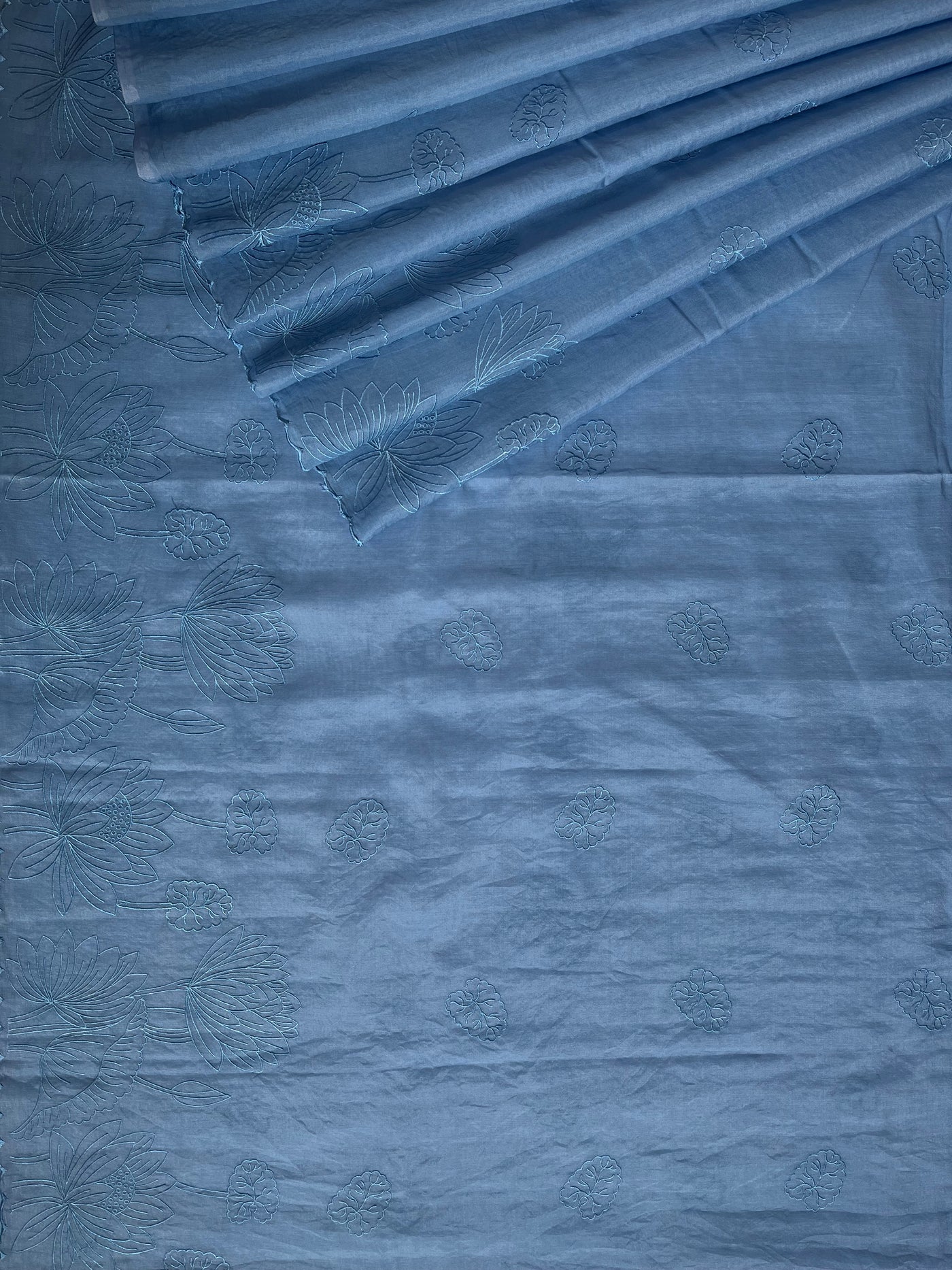 KANCHAN : INDIGO,PARTYWEAR  PURE SILK-EXCEL SAREE WITH THREAD EMBROIDERY.