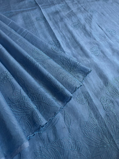 KANCHAN : INDIGO,PARTYWEAR  PURE SILK-EXCEL SAREE WITH THREAD EMBROIDERY.