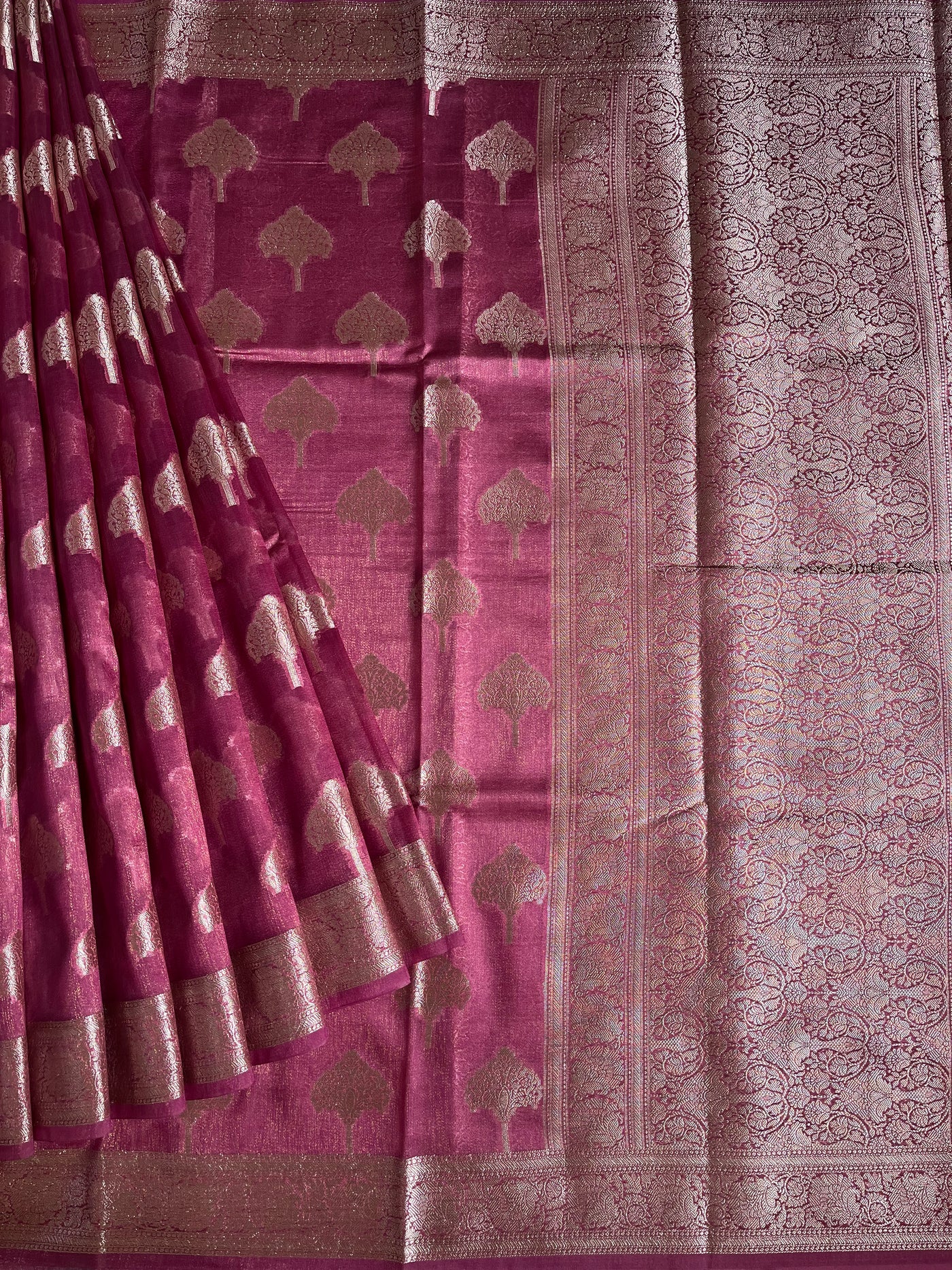 NALINI :MAGENTA,WEDDING WEAR BANARASI CHANDERI SILK SAREE
