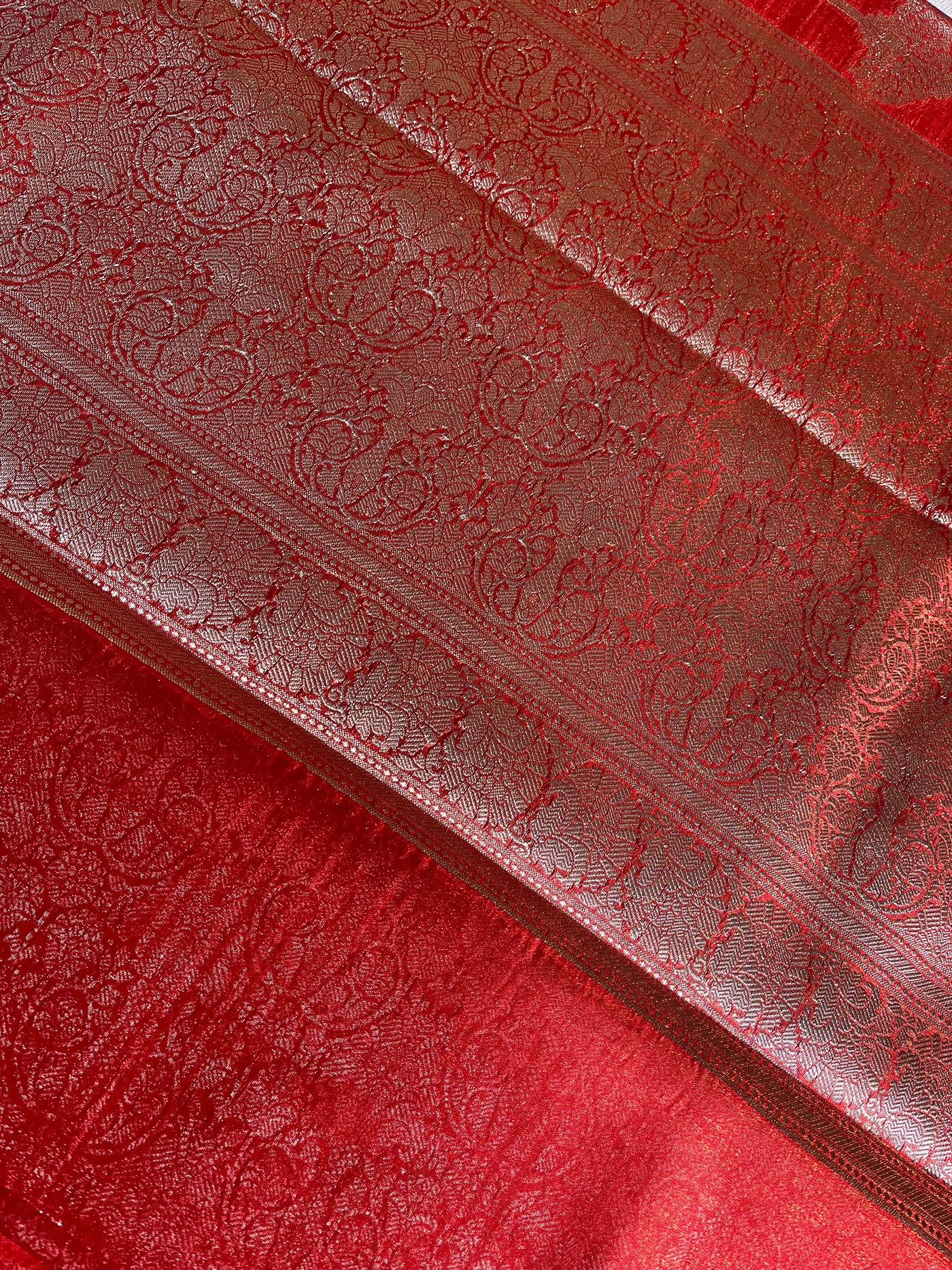 MRNALINI :RED, WEDDING WEAR BANARASI CHANDERI SILK SAREE