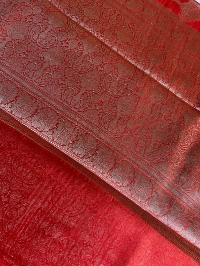 MRNALINI :RED, WEDDING WEAR BANARASI CHANDERI SILK SAREE