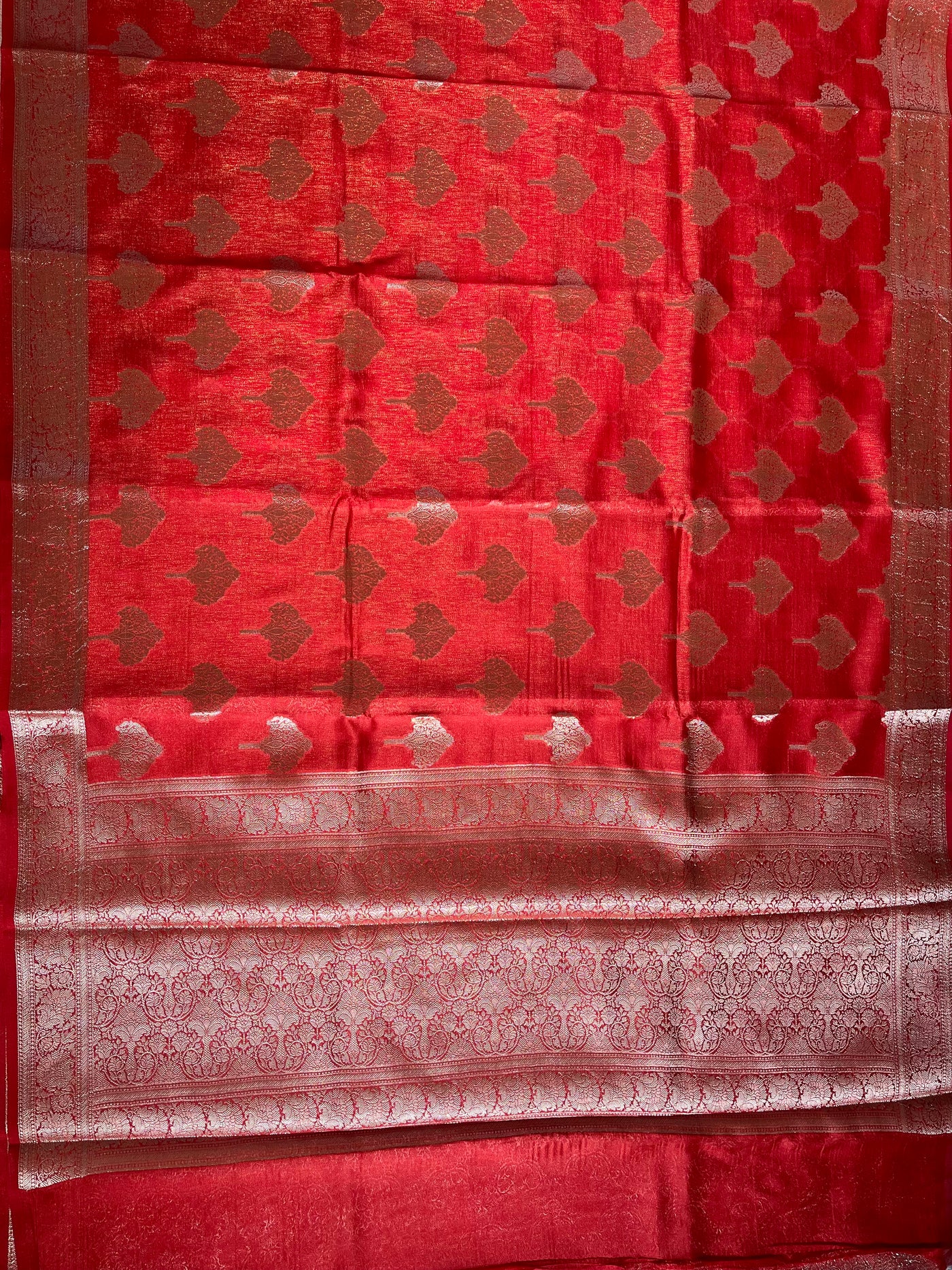 MRNALINI :RED, WEDDING WEAR BANARASI CHANDERI SILK SAREE