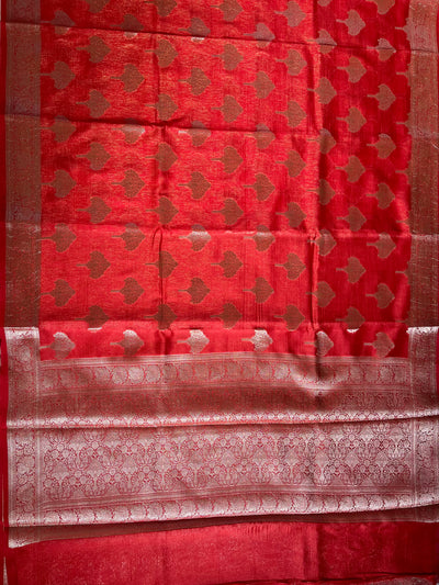MRNALINI :RED, WEDDING WEAR BANARASI CHANDERI SILK SAREE