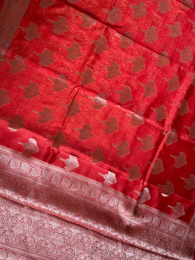 MRNALINI :RED, WEDDING WEAR BANARASI CHANDERI SILK SAREE