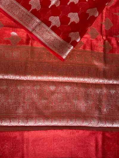 MRNALINI :RED, WEDDING WEAR BANARASI CHANDERI SILK SAREE