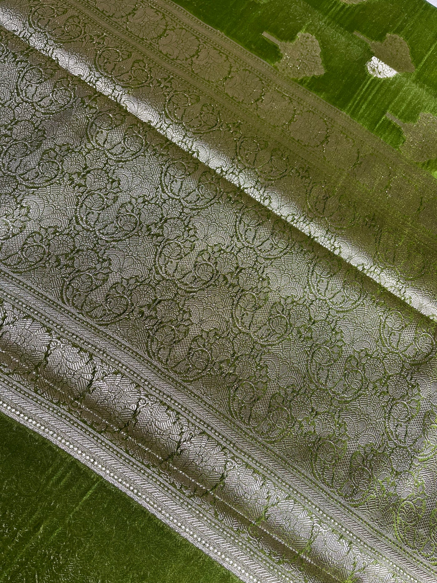 PARIJAT : HEENA GREEN, WEDDING WEAR BANARASI CHANDERI SILK SAREE