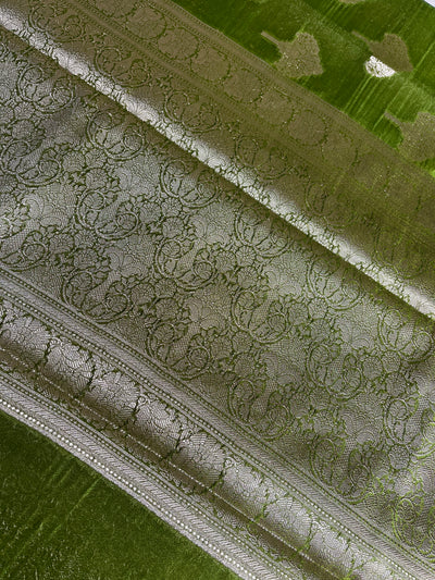 PARIJAT : HEENA GREEN, WEDDING WEAR BANARASI CHANDERI SILK SAREE