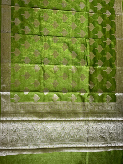 PARIJAT : HEENA GREEN, WEDDING WEAR BANARASI CHANDERI SILK SAREE