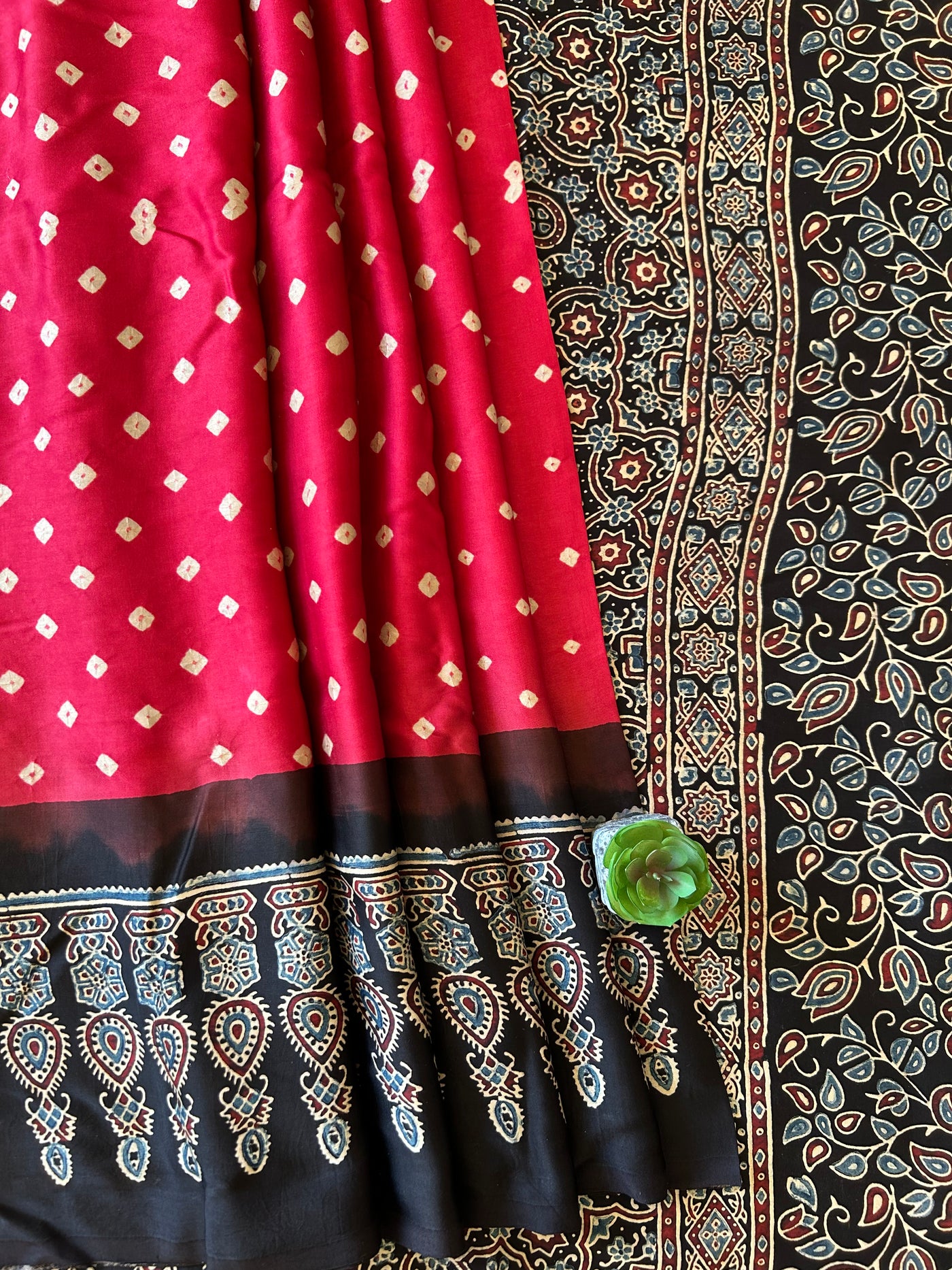 Pink Bubble: HANDMADE AJRAKH BANDHEJ MODAL SILK SAREE