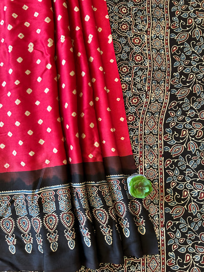 Pink Bubble: HANDMADE AJRAKH BANDHEJ MODAL SILK SAREE