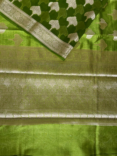 PARIJAT : HEENA GREEN, WEDDING WEAR BANARASI CHANDERI SILK SAREE