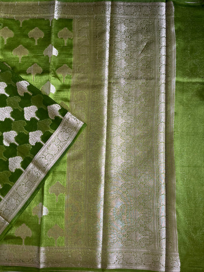 PARIJAT : HEENA GREEN, WEDDING WEAR BANARASI CHANDERI SILK SAREE