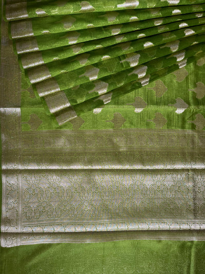 PARIJAT : HEENA GREEN, WEDDING WEAR BANARASI CHANDERI SILK SAREE