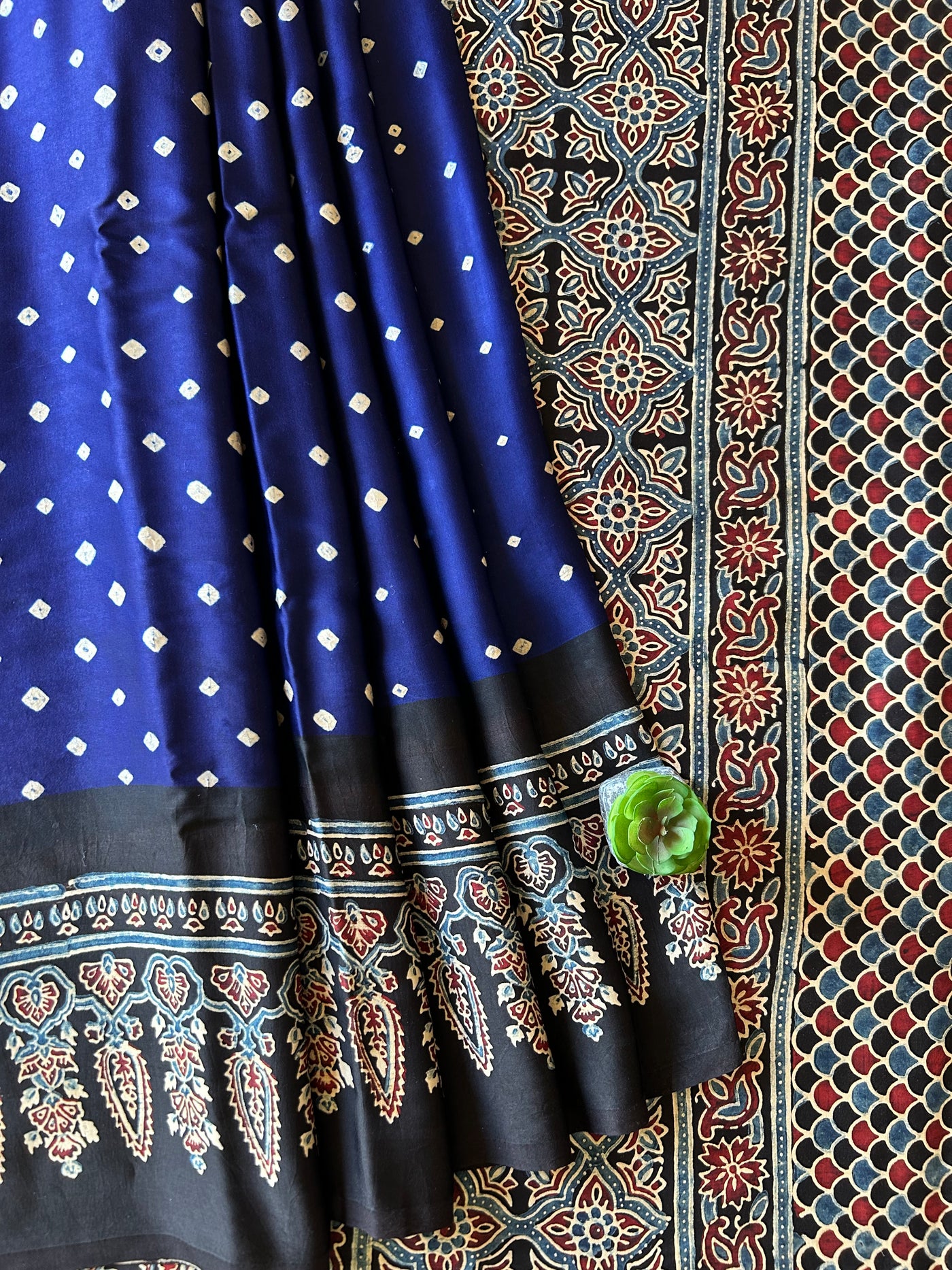 Blue Love:HANDMADE AJRAKH BANDHEJ MODAL SILK SAREE