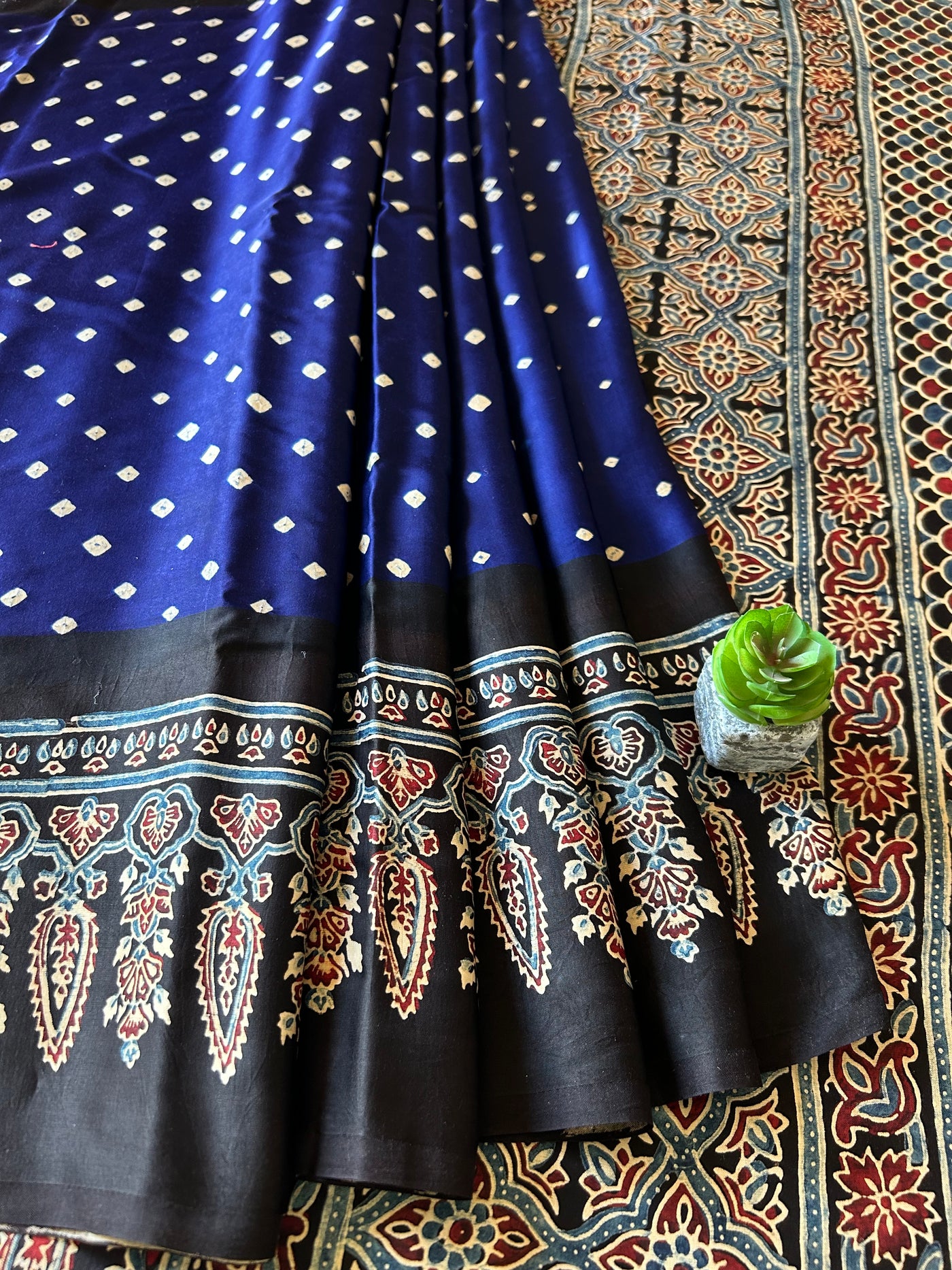 Blue Love:HANDMADE AJRAKH BANDHEJ MODAL SILK SAREE