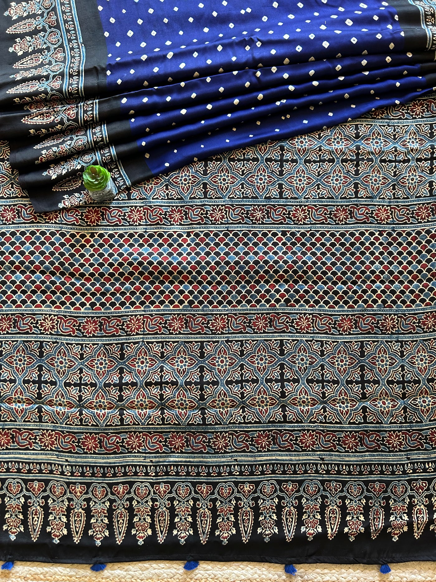 Blue Love:HANDMADE AJRAKH BANDHEJ MODAL SILK SAREE