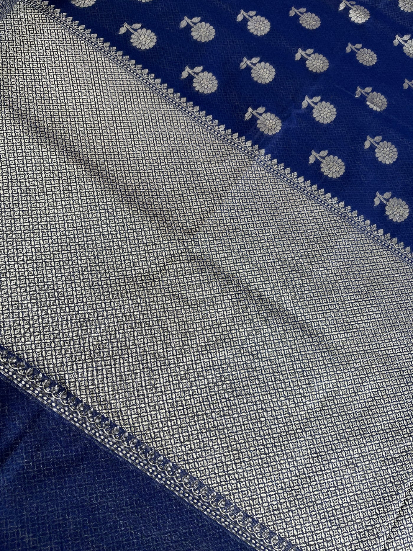 RAGINI:  ROYAL BLUE PARTYWEAR PURE COTTON-EXCEL JAMDANI INSPIRED SAREE