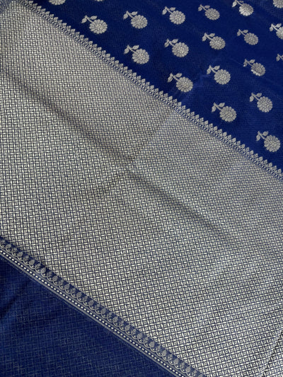 RAGINI:  ROYAL BLUE PARTYWEAR PURE COTTON-EXCEL JAMDANI INSPIRED SAREE