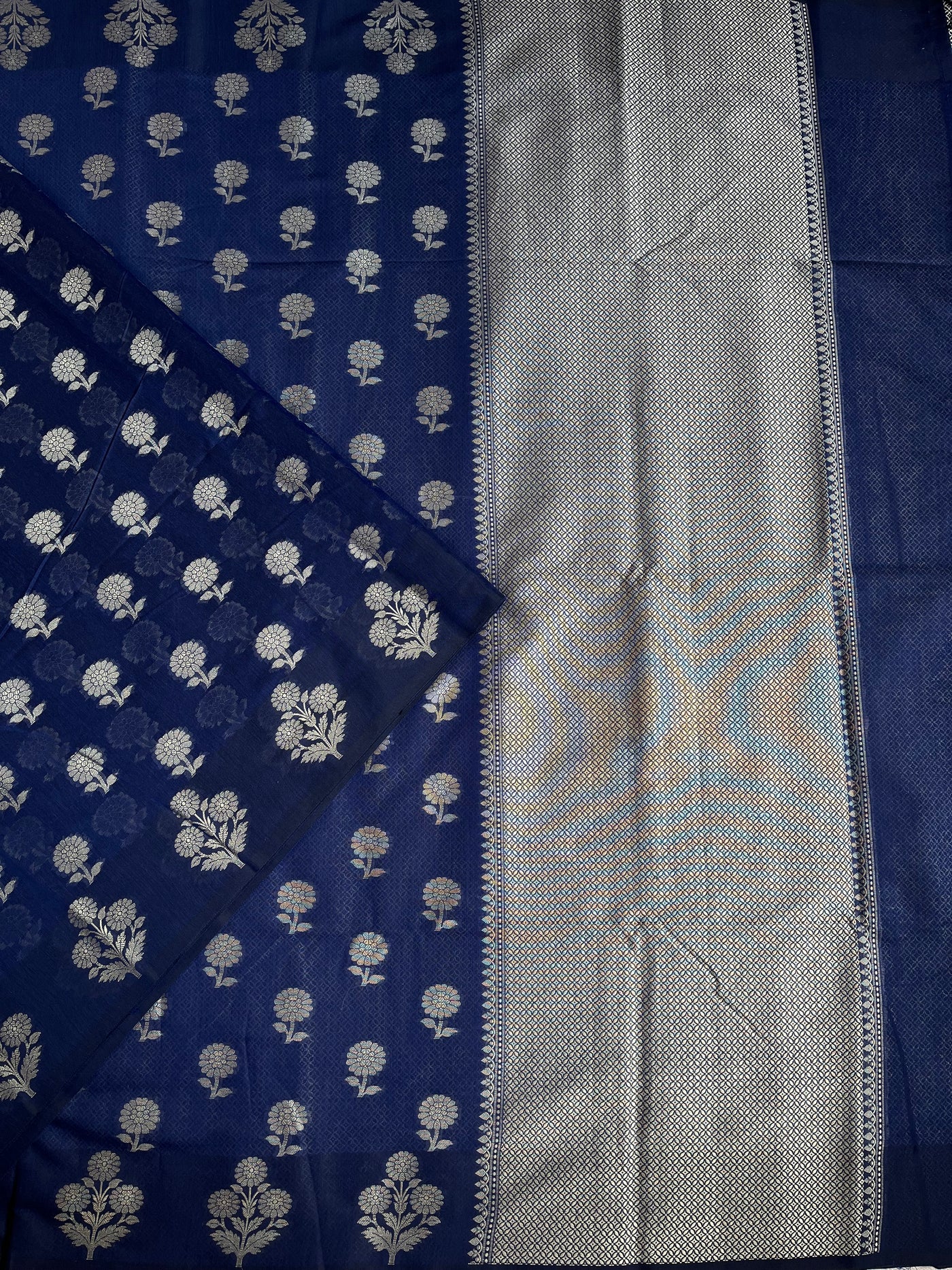 RAGINI:  ROYAL BLUE PARTYWEAR PURE COTTON-EXCEL JAMDANI INSPIRED SAREE