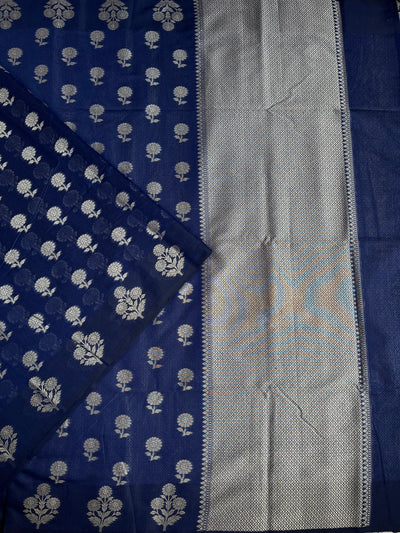 RAGINI:  ROYAL BLUE PARTYWEAR PURE COTTON-EXCEL JAMDANI INSPIRED SAREE